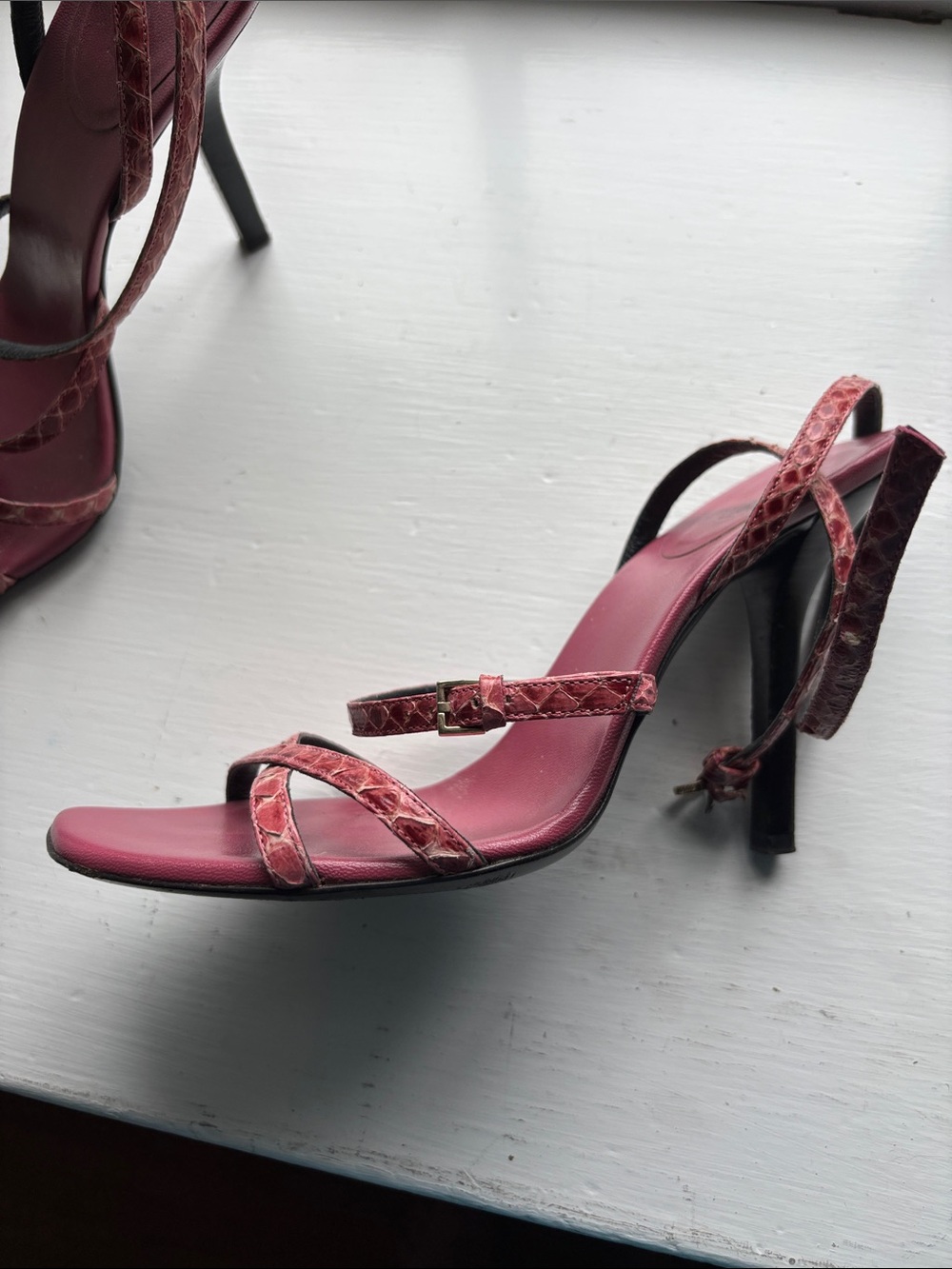 Gucci Women’s Strappy Burgundy High Heel Sandals - Picture 2 of 4